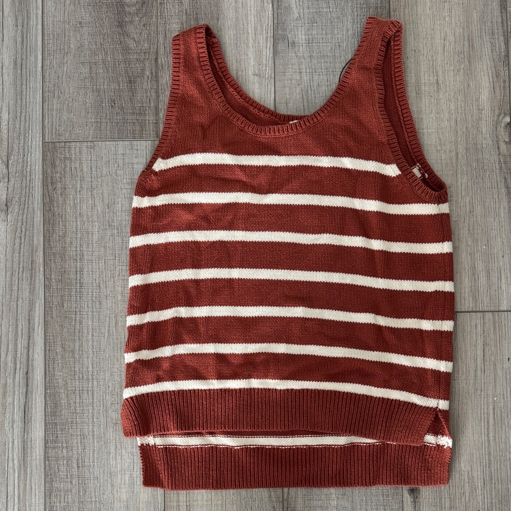 KULE burnt orange and White Striped Tank Top